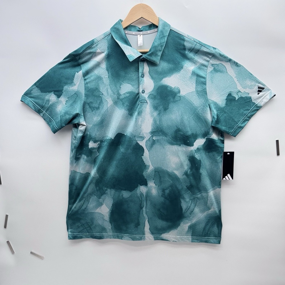 Adidas Ultimate Golf Polo Cloud Mens XL Button Shirt, Green/Wndr Silver